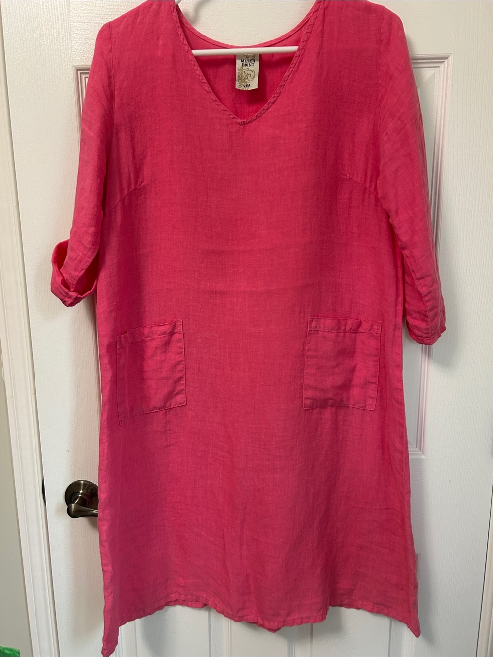Match Point Women's Pink Linen Tunic Dress with Front Pockets